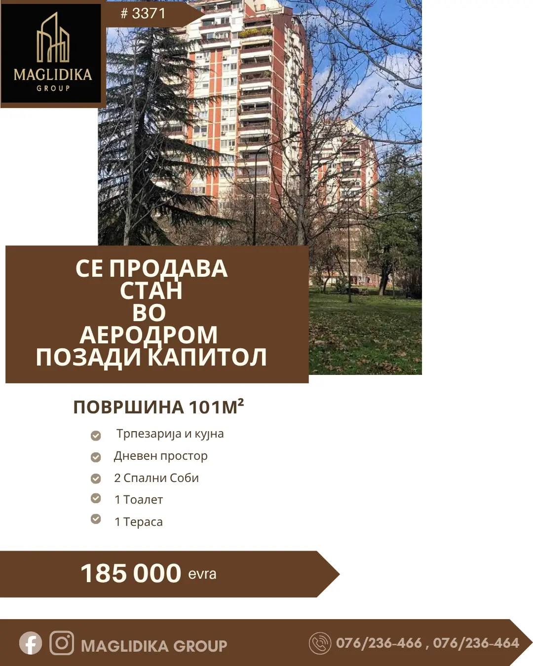 Apartment for sale in Aerodrom behind Capitol