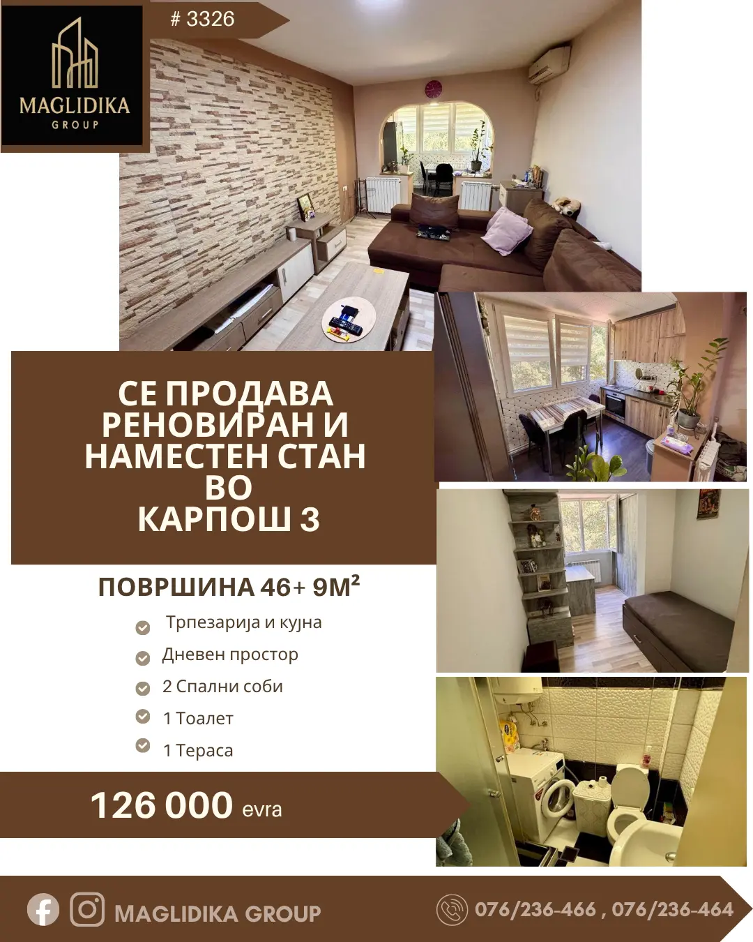 Renovated and furnished apartment for sale in Karpos 3